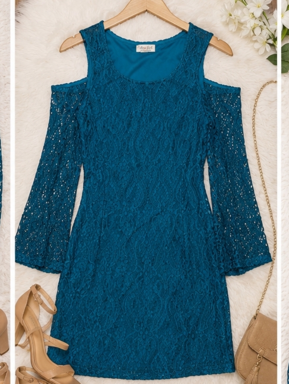 Ultra Flirt Teal Lace Cold Shoulder Dress Size Medium